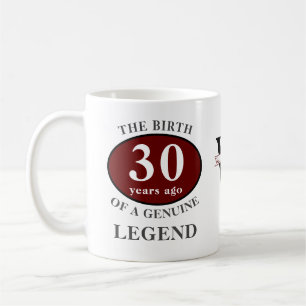 Taza De Café 30.º cumpleaños Monograma Leyenda Añadir su nombre
