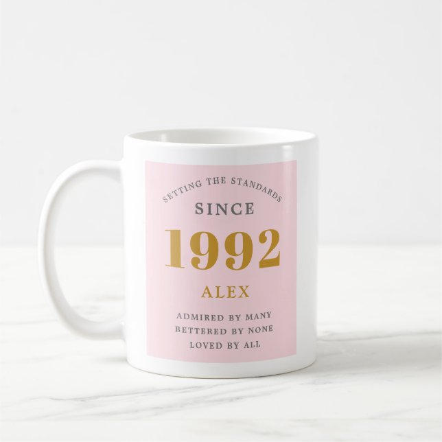 Taza De Café 30.º Nacimiento 1992 Moda Gris Rosa Elegante (Izquierda)