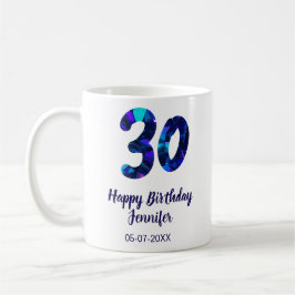 Taza De Café 30th birthday add name date year blue sparkle