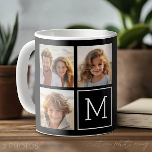 Taza De Café 3 Collage de Fotos Monograma de Moda en Blanco y N