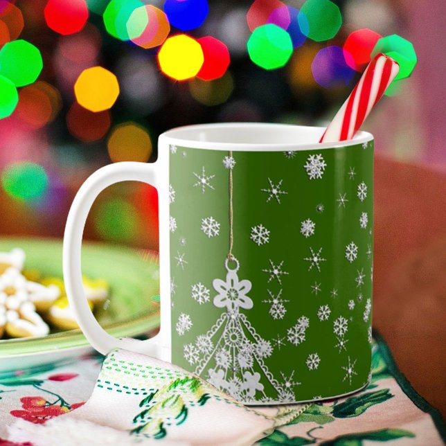 Taza De Café 3 feriados Árboles navideños copos de nieve Verde  (Subido por el creador)