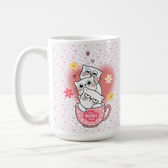 Taza De Café 3 gatos con flores y un tazón (Izquierda)
