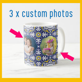 Taza De Café 💛💙3 imágenes y texto, Azulejo Mediterráneo