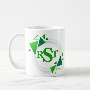 Taza De Café 3 Letra monograma inicial hoja verde de círculo bl