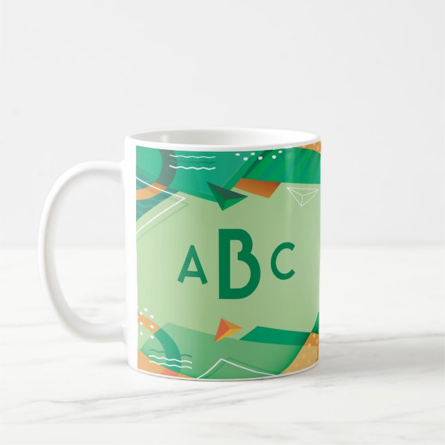 Taza De Café 3 Letra monograma inicial verde geométrica moderna (Izquierda)