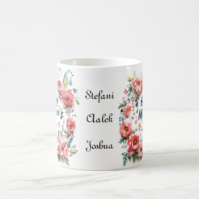 Taza De Café 3 Nombres Floral Feliz Día de la Madre (Centro)
