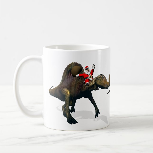 Taza De Café 3 x Santa Claus Montando En Dinosaurios (Izquierda)