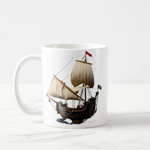 Taza De Café 3D Cartoon Galleon with Pirate Flag