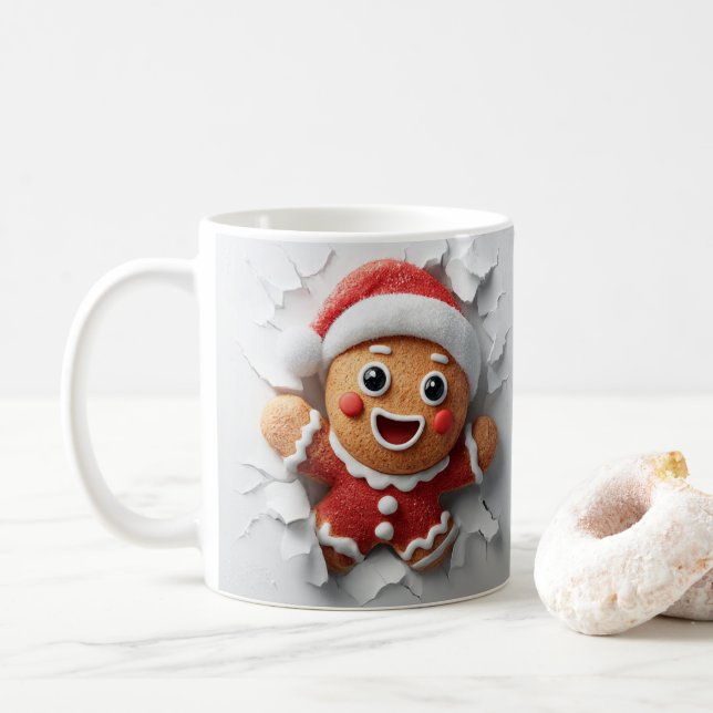 Taza De Café 3D Christmas Gingerbread Hole In A Wall Mug Wrap (Con donut)