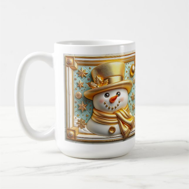 Taza De Café 3D Golden Christmas Snowman (Izquierda)