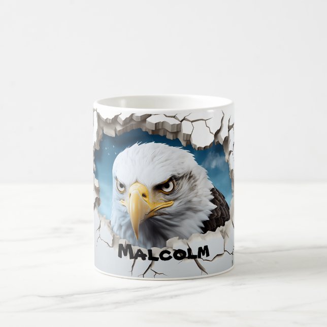 Taza De Café 3D Nombre Personalizado Winter American Bald Eagle (Centro)