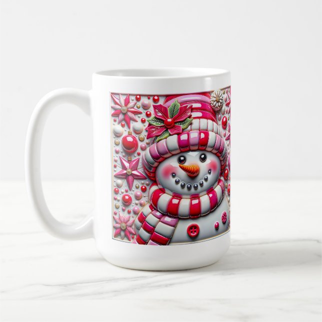 Taza De Café 3D Red and Pink Christmas Snowman  (Izquierda)