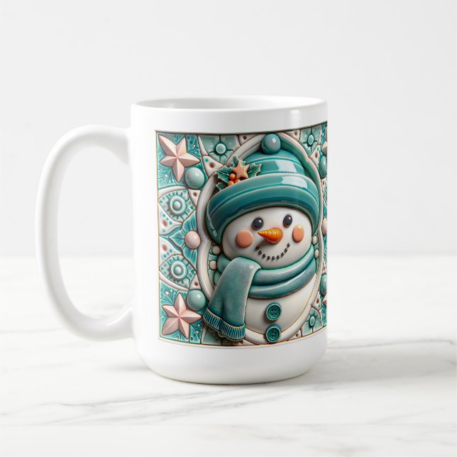 Taza De Café 3D Teal Christmas Snowman  (Izquierda)
