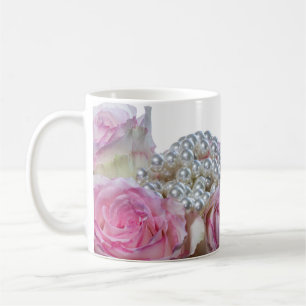 Taza De Café 4008-Rosas rosas y blancas con tazón de café de Pe