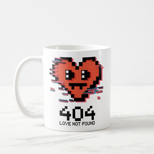 Taza De Café 404 Amor No Encontrado - Corazón Pixel Glitched (Izquierda)
