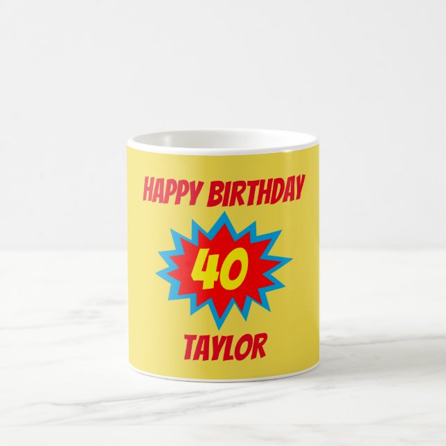Taza De Café 40.º tema de superhéroe de cumpleaños (Centro)