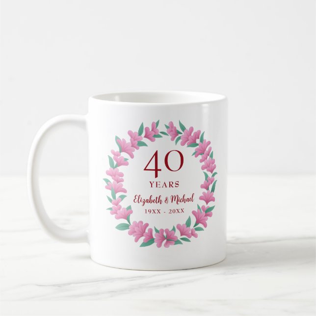 Taza De Café 40° Aniversario de la flor rosa floral (Izquierda)