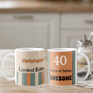 Taza De Café 40 años de ser genial nombre naranja verde