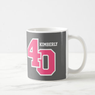 Taza De Café 40.o V01G GRIS y ROSADO del cumpleaños