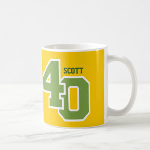 Taza De Café 40.o V01V VERDE y AMARILLO del cumpleaños