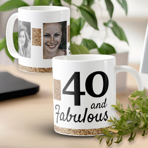 Taza De Café 40 y fabuloso brillo dorado 2 foto cumpleaños 40