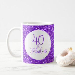 Taza De Café 40 y fabuloso cumpleaños Purpurina espumoso morado