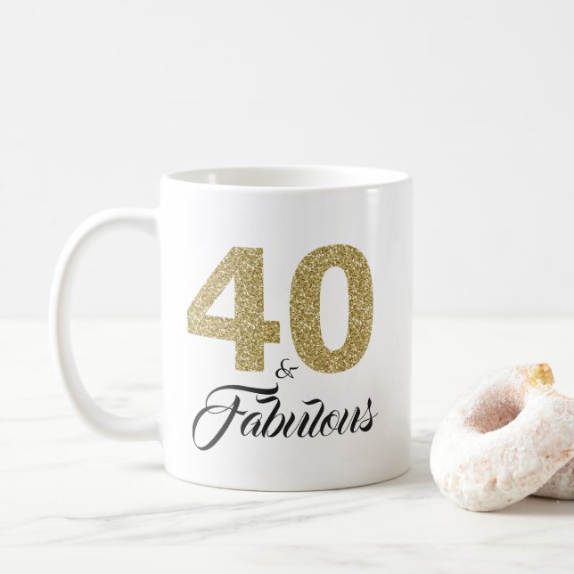 Taza De Café 40 y fabuloso Purpurina de oro 40 cumpleaños (Con donut)