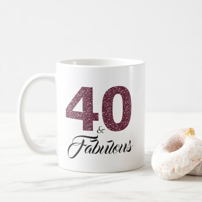 Taza De Café 40 y fabuloso Purpurina púrpura 40 cumpleaños (Con donut)