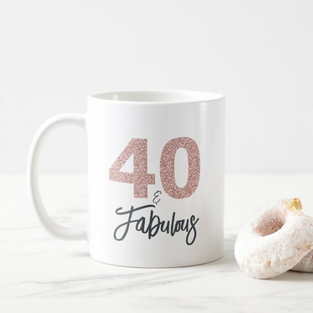 Taza De Café 40 y fabuloso Purpurina Rosa 40 cumpleaños (Con donut)