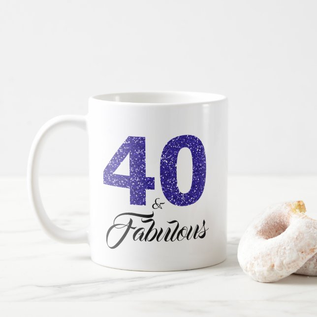 Taza De Café 40 y Fabulous Blue Purpurina 40 cumpleaños (Con donut)