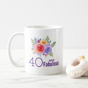Taza De Café 40 y texto fabuloso - ramo floral de la acuarela