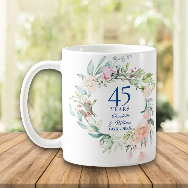 Taza De Café 45.º 65º Aniversario del País Floral (45th 65th Wedding Anniversary Country Floral Coffee Mug)