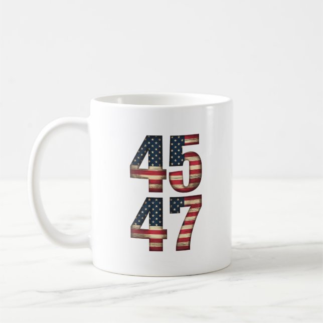 Taza De Café 45 47 Bandera estadounidense Donald Trump 2025 (Izquierda)