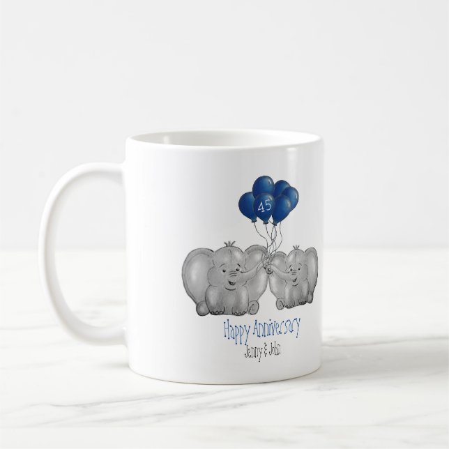 Taza De Café 45° aniversario del boda Sapphire regalo de elefan (Izquierda)