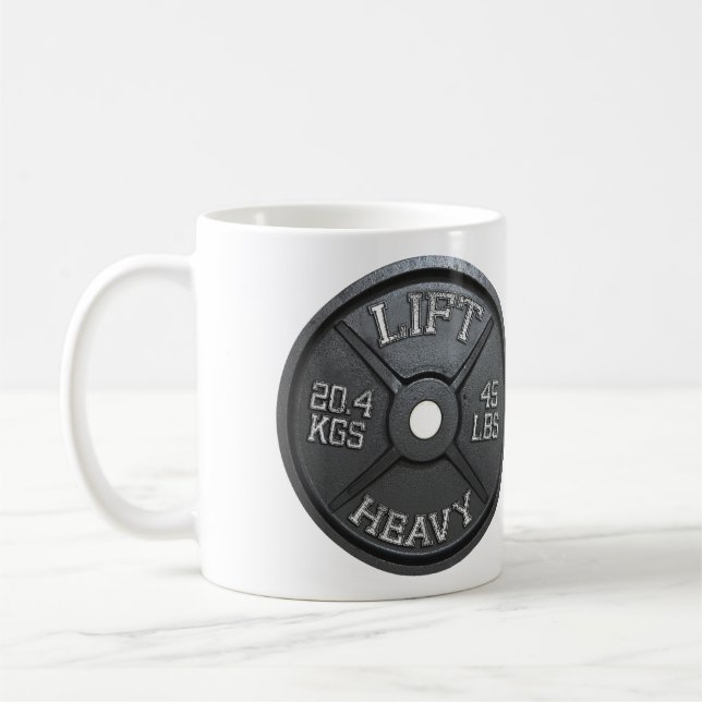 Taza De Café 45 LBS Barbell Plate - LIFT HEAVY (Izquierda)