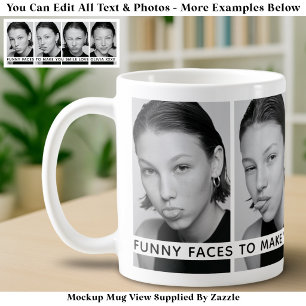 Taza De Café 4 Caras Divertidas Fotos Personalizadas & Mensaje