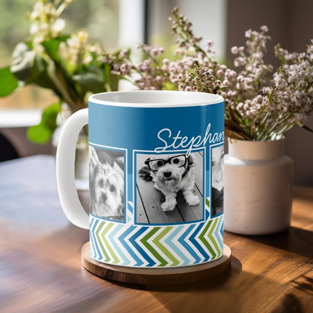 Taza De Café 4 Collage de Fotos Chevrones Coloridos (Custom photo mug)