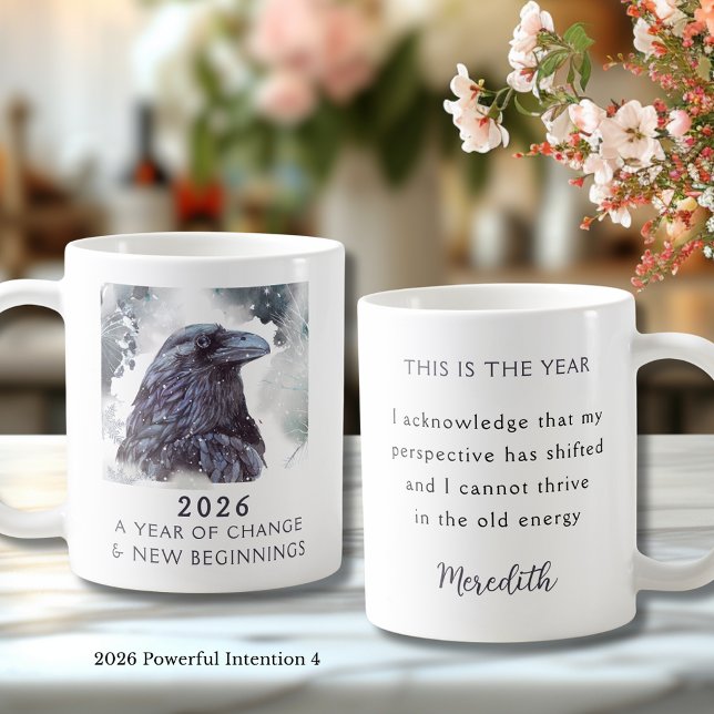 Taza De Café 4. Cuervo 2026 Año de Cambio Intención Poderosa (Raven 2026 Year of Change and New Beginnings Powerful Intention 4 Coffee Mug)