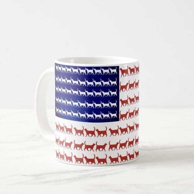Taza De Café 4 de julio Bandera del gato Rojo Blanco y Azul (Anverso izquierdo)