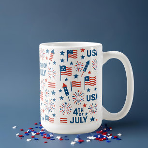 Taza De Café 4 de julio de 🇺 🇸   Fuegos artificiales, estrell