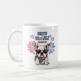 Taza De Café 4 de julio Día de la Independencia Bulldog Azul Bl