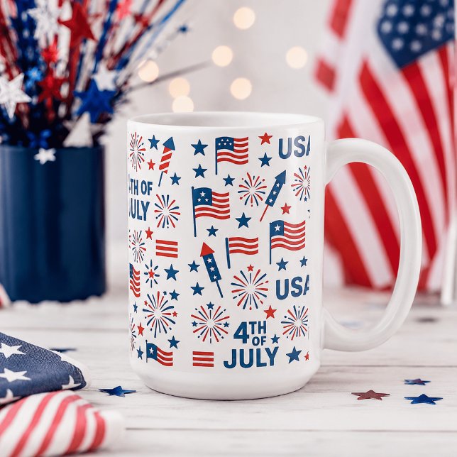 Taza De Café 4 de Julio 🇺🇸 | Fuegos Artificiales, Estrellas y (Subido por el creador)