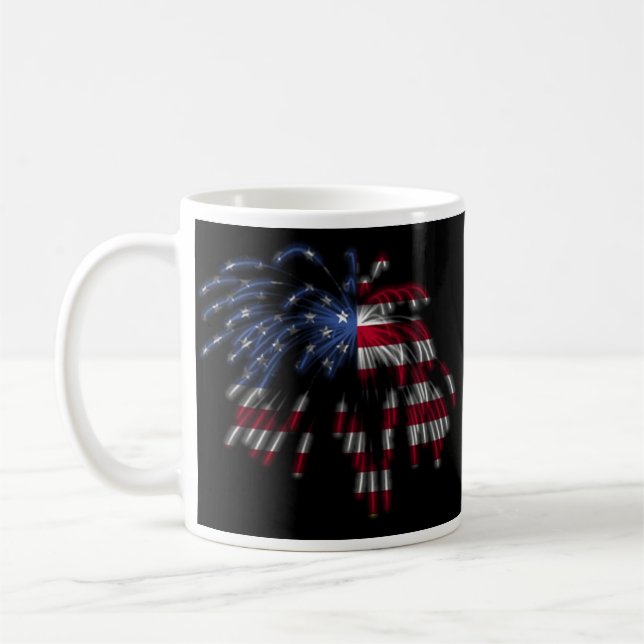 Taza De Café 4 de julio fuegos artificiales y la bandera (Izquierda)