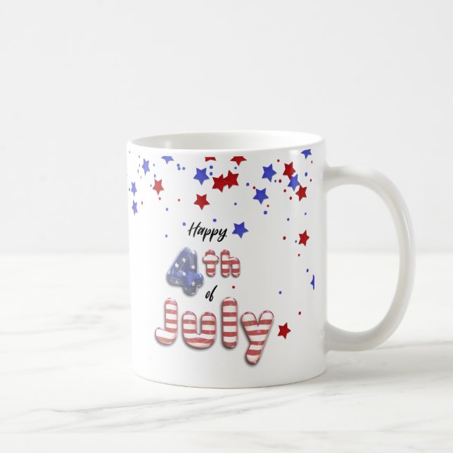 Taza De Café 4 de julio Relieve metalizado Globos Estrellas Est (Derecha)