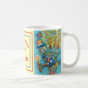 TAZA DE CAFÉ 4 DE JULIO ROBOT DE INCENDIOS, FIRECRACKER STEAMPU