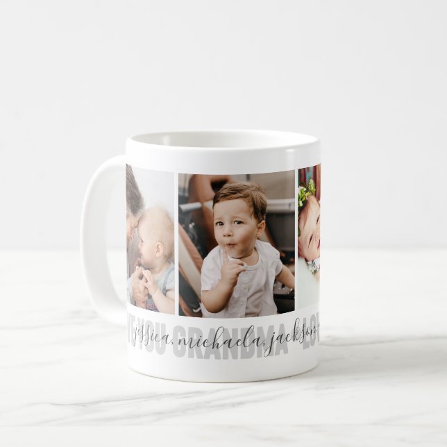 Taza De Café 4-Photo Love You Grandma Grandchildren's Names (Anverso izquierdo)