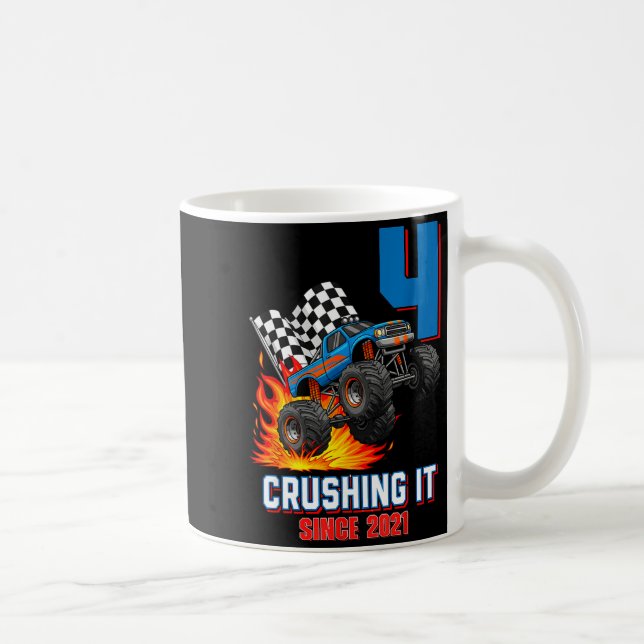 Taza De Café 4th Birthday Monster Truck 4 Year Old Boy Born 202 (Derecha)