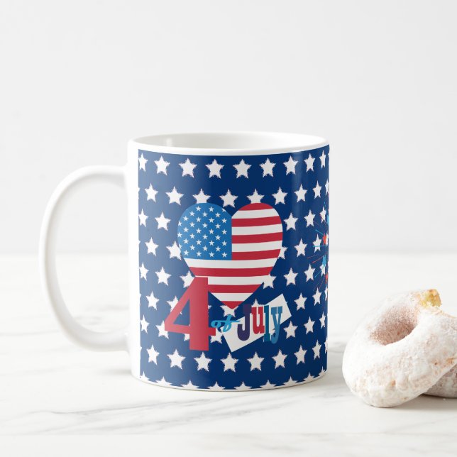 Taza De Café 4to de los fuegos artificiales americanos de la (Con donut)