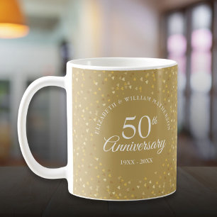 Taza De Café 50º Aniversario de Boda Corazones Dorados