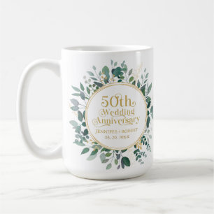 Taza De Café 50.º Aniversario Boda Tipografía de Oro Vegetación